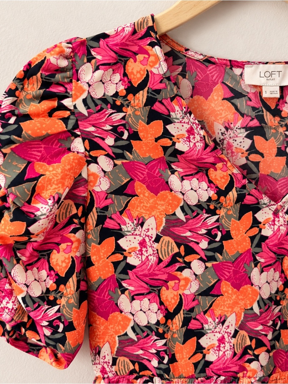 LOFT Pink & Orange Floral V-Neck Mini Dress